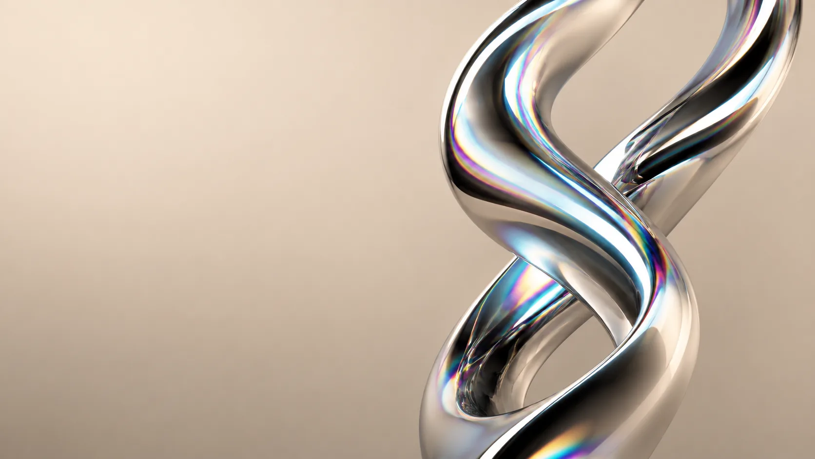 Liquid chrome ribbon sculpture in neutral cream studio