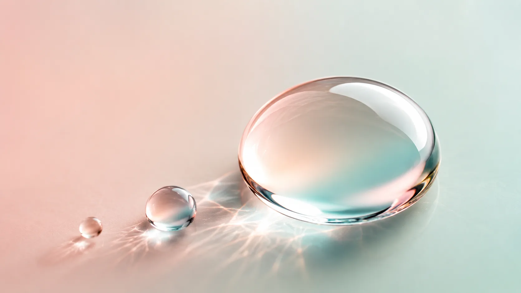 Hyper-real macro of a crystal water droplet on translucent surface