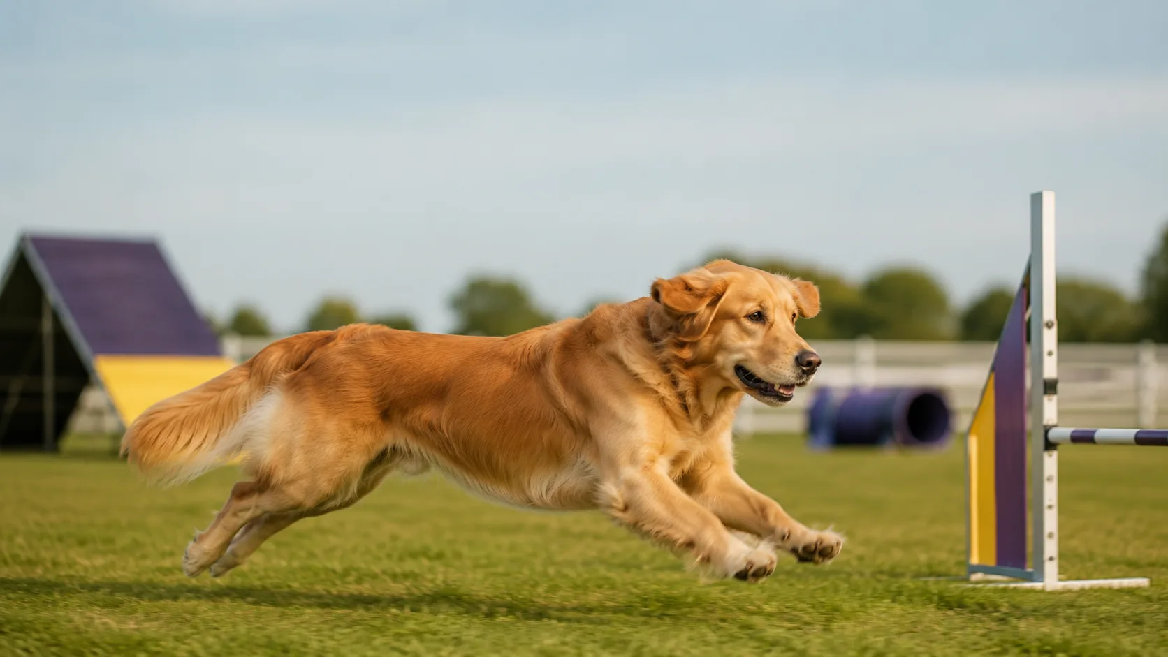 Perro lleno de energía corriendo tras una sesión de corte y arreglo
