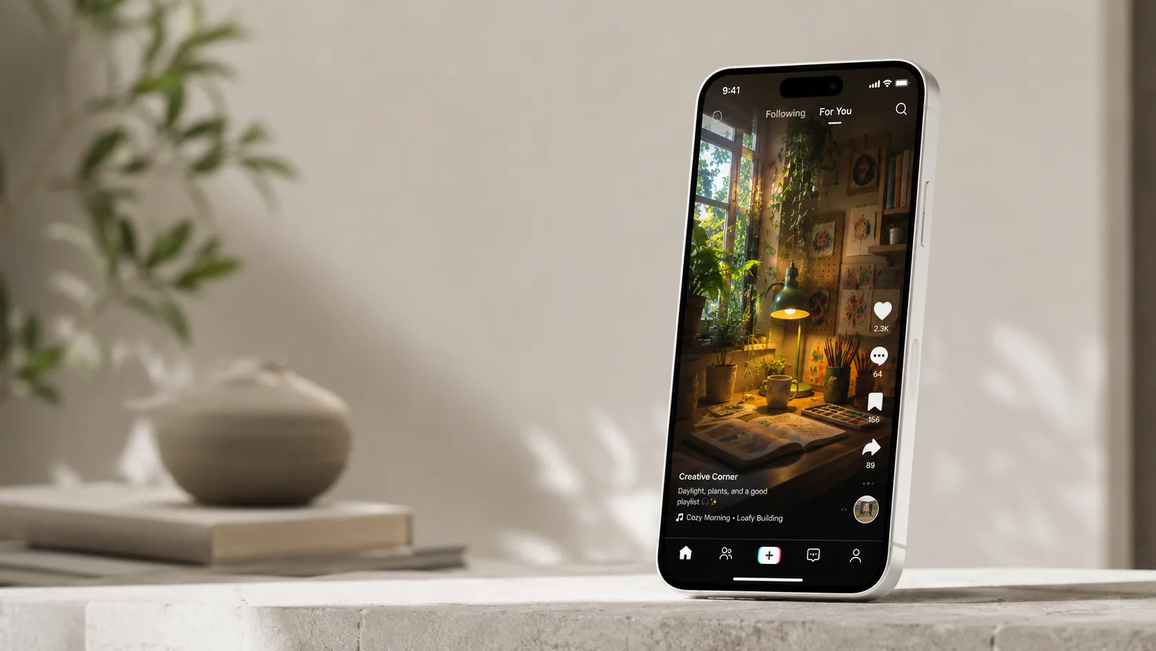 Device mockup of a smartphone showing a vertical short-video feed