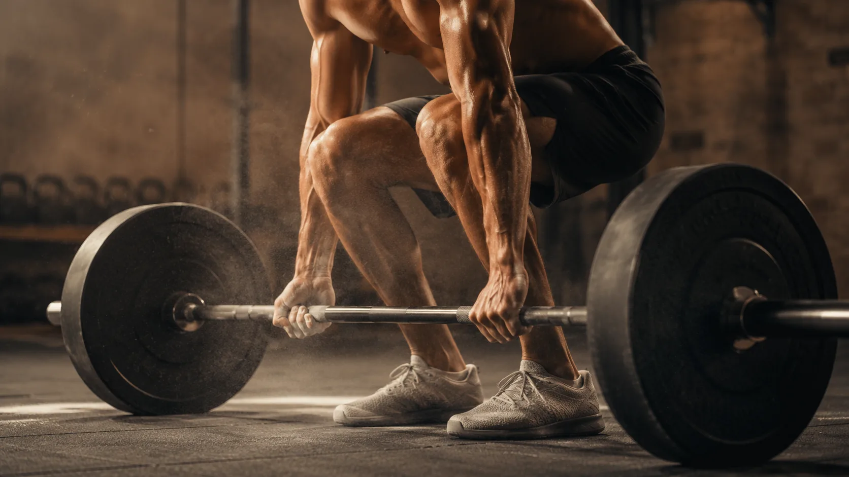 Editorial sports photograph of a person lifting a barbell in a modern gym