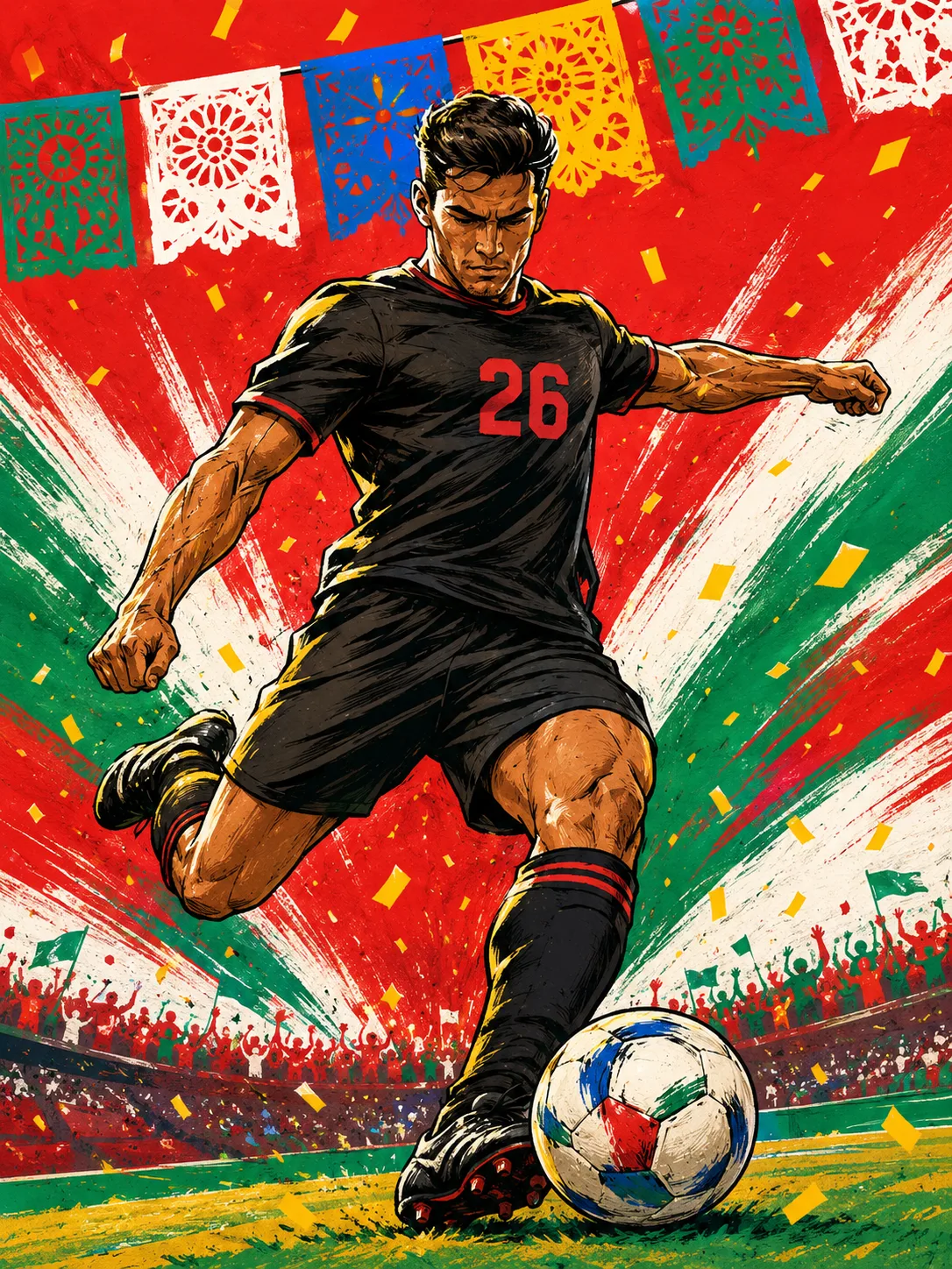 The hero striker, in full flight
