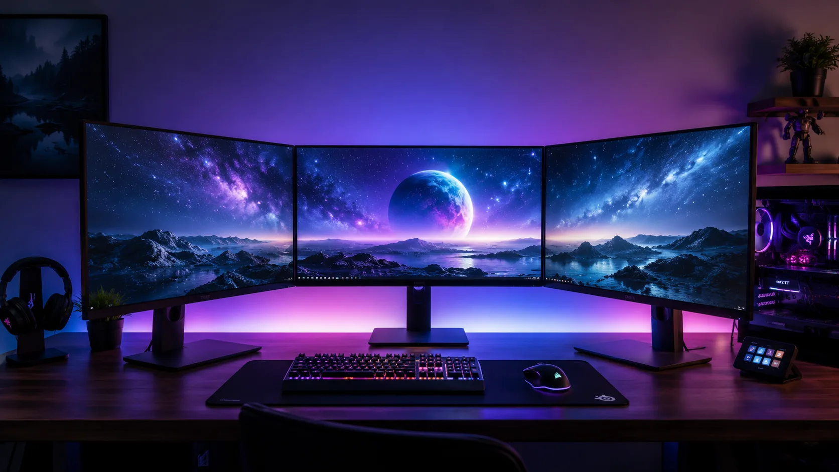 Setup de tres monitores ejecutando el juego en ultrawide