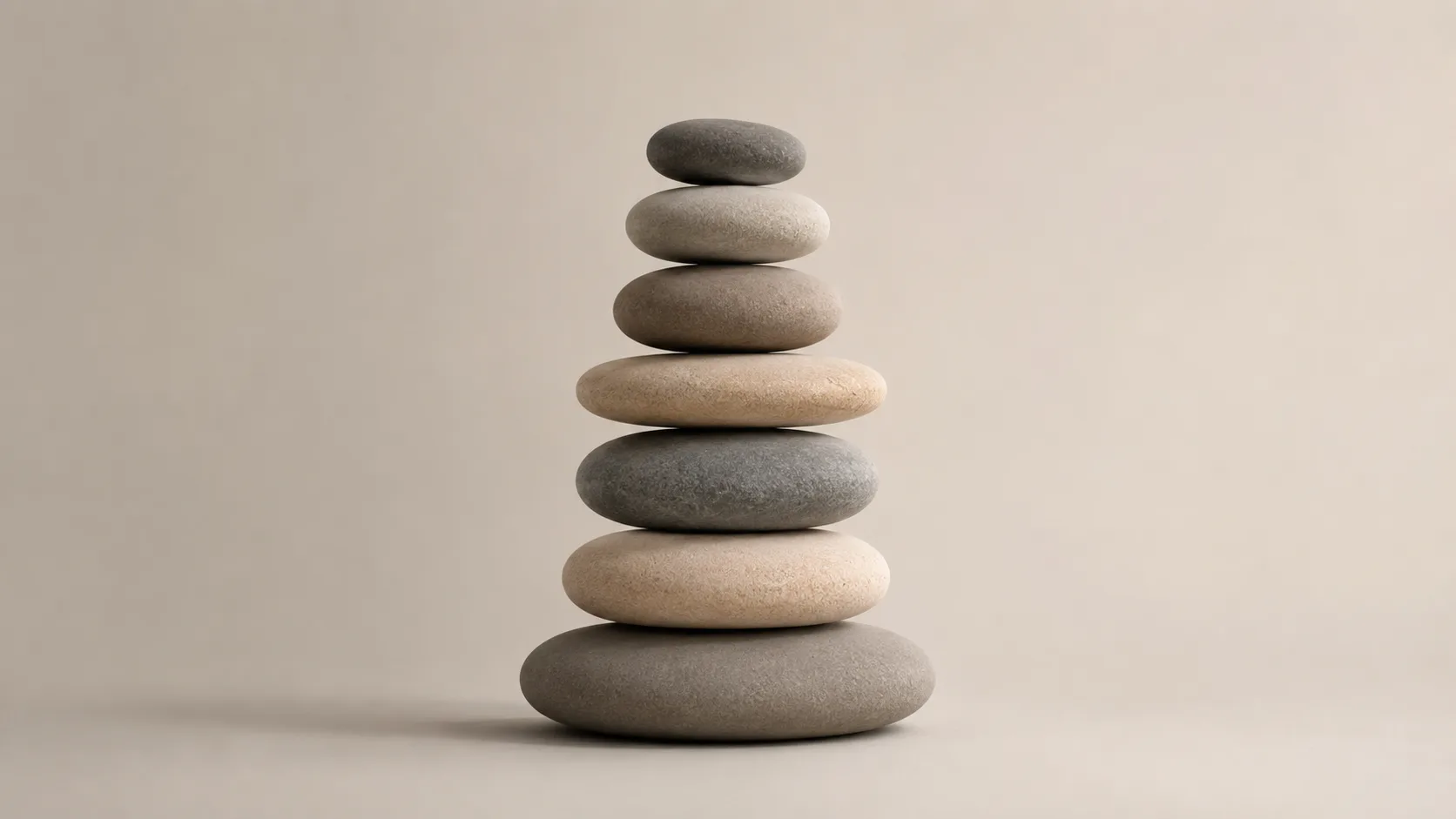 Piedras lisas y redondeadas apiladas en un tótem en equilibrio con luz suave