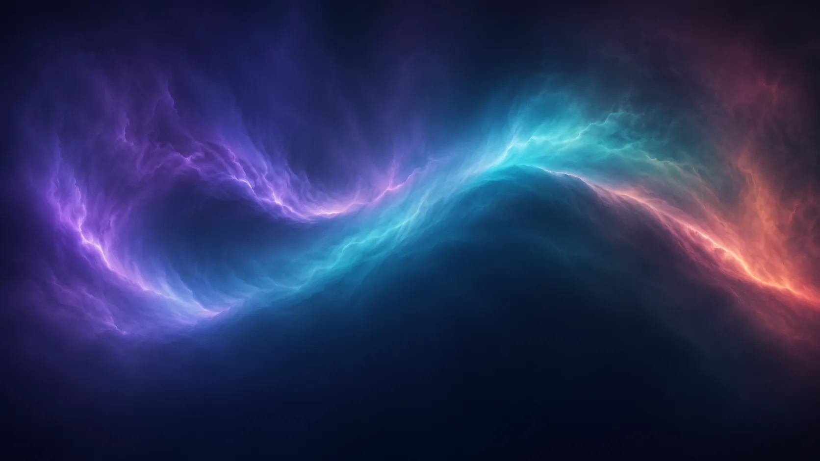 Volumetric mist forming a slow aurora gradient sweep in dark space