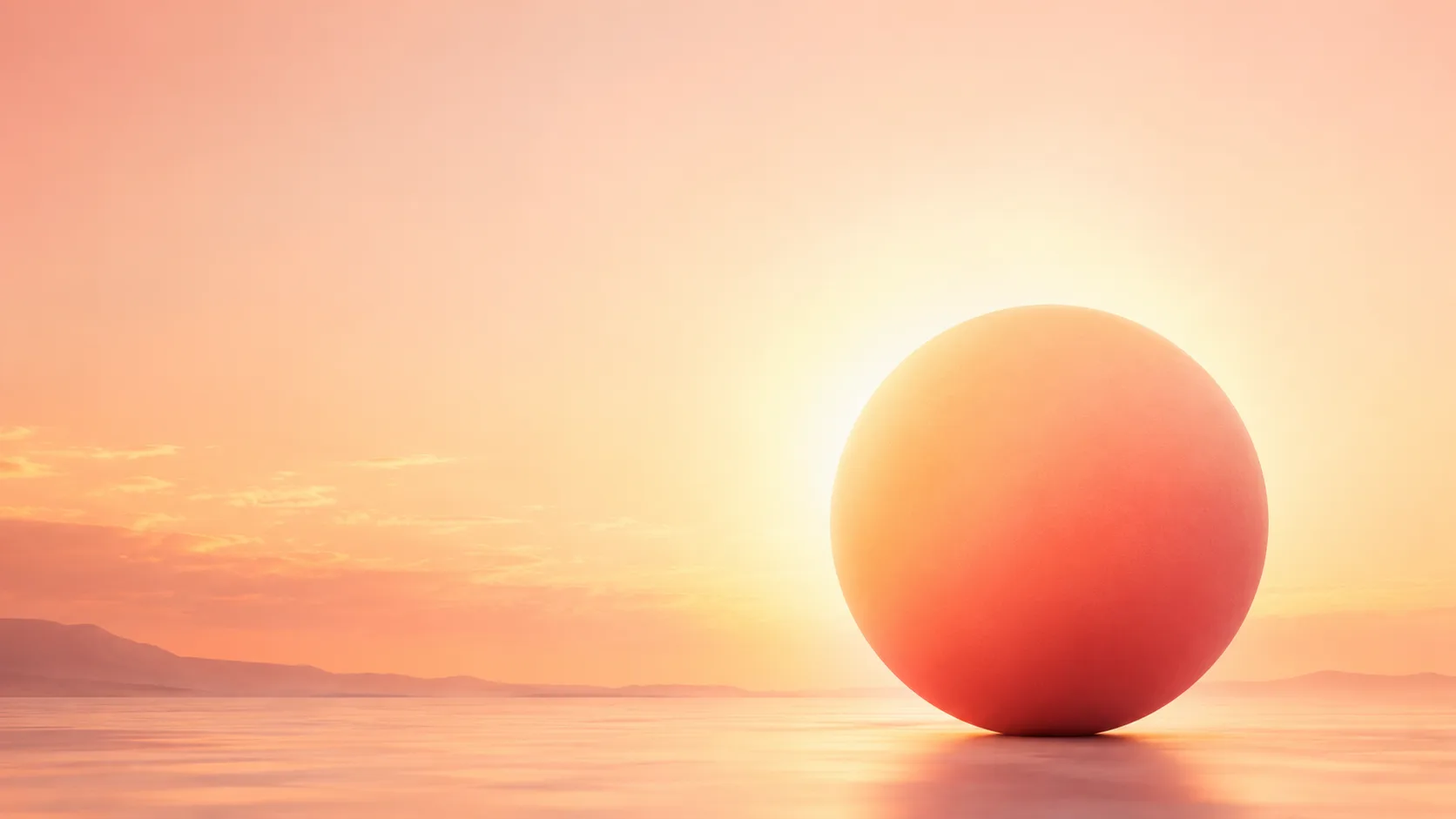 Large matte sphere with a warm dawn gradient and a soft halo of light