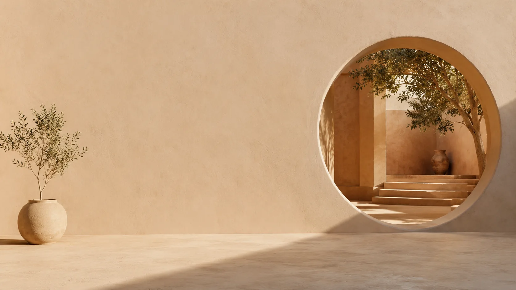 Tranquil abstract courtyard with a rounded opening and a soft shadow