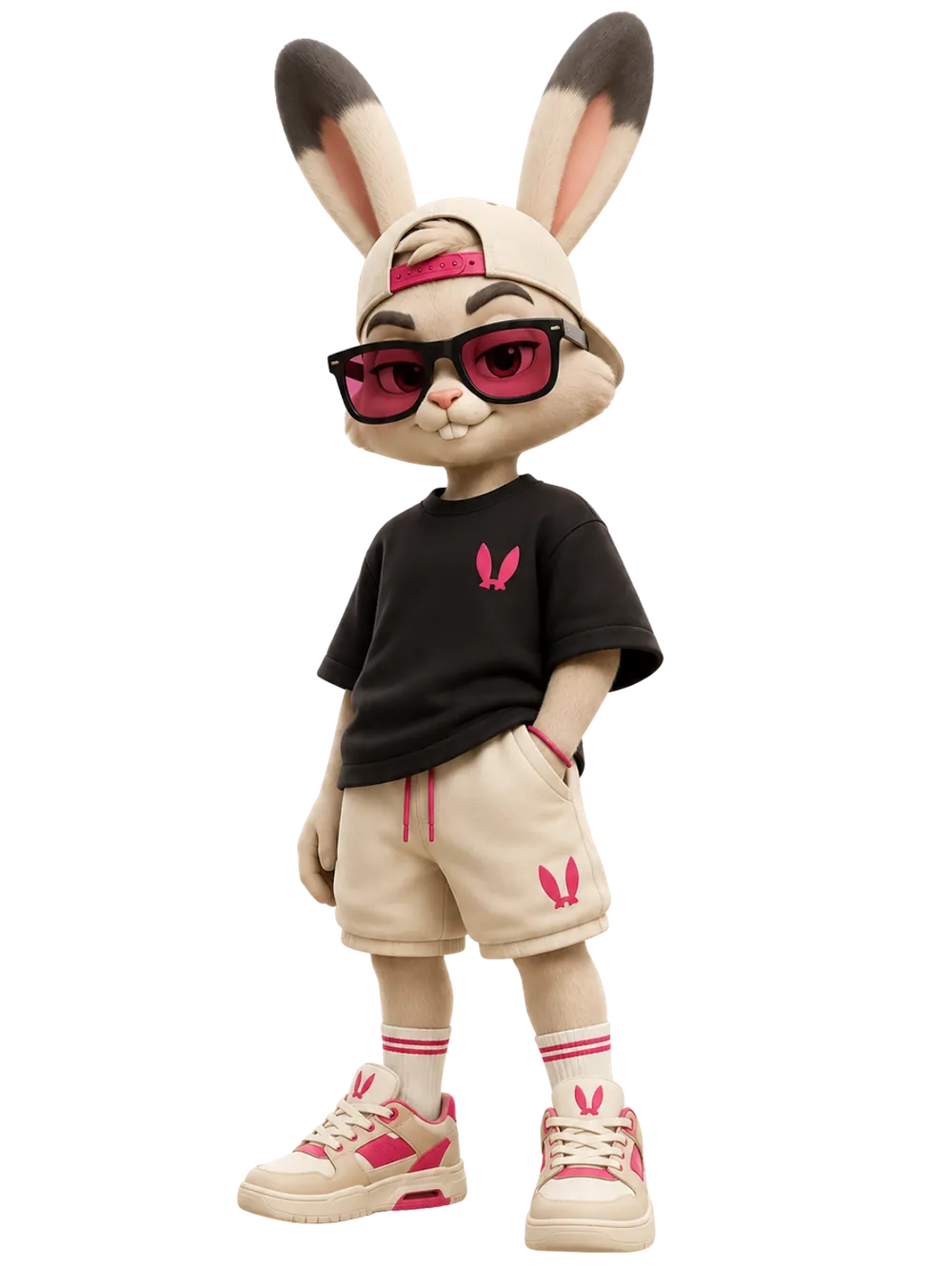 La mascota LIEBRE con gafas de sol y el look completo del drop